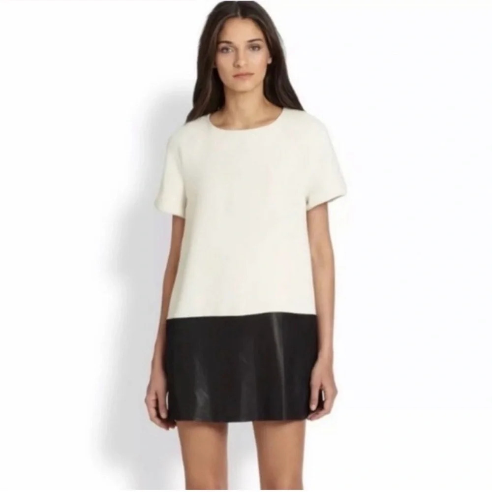 Alice + Olivia Foster Lamb Leather Colorblock Dress